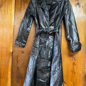 VINTAGE Black Leather Trench Coat